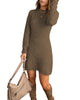 Dark Grey Women Casual A-line Knit Long Sleeve Pullover Sweater Short Dress.