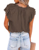 Women's Casual V Neck Tops Ruffle Flutter Shirt Cap Sleeve Blouse