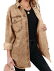 Almond Brown Button-Up Oversized Women's Denim Shacket