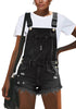 Women's Ripped Denim Bib Overall Shorts Raw Hem Shortall Jeans