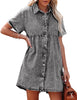 Women's Short Sleeve Button Down Flowy Tiered Babydoll Denim Dress