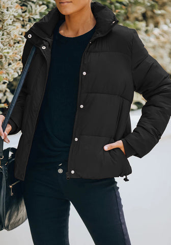 Black Quilted Zip-Up Puffer Jacket