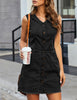 Women Sleeveless V Neck Button Down Frayed Hem Short Denim Dress