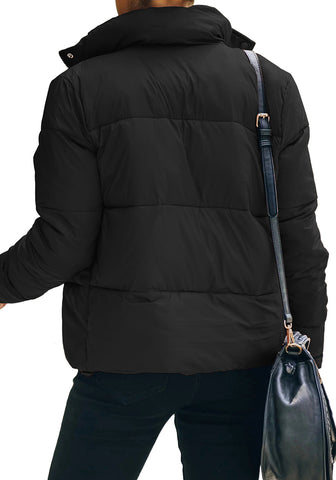 Black Quilted Zip-Up Puffer Jacket