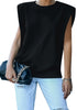 Black Casual Sleeveless Padded Shoulder Muscle T-shirt