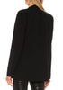 Back view of model wearing black lapel patch pockets boyfriend blazer