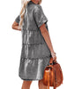 Foxy Gray Women's Short Sleeve Button Down Flowy Tiered Babydoll Denim Dress