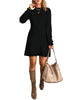 Black Women Casual A-line Knit Long Sleeve Pullover Sweater Short Dress