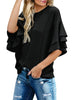 Black Women's Summer Blouse Casual Ruffle 3/4 Sleeve Tops Loose Shirts