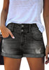 Black Double Button High Waist Folded Hem Pockets Short Mom Jeans