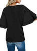 Black Women's Summer Blouse Casual Ruffle 3/4 Sleeve Tops Loose Shirts