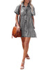 Women's Short Sleeve Button Down Flowy Tiered Babydoll Denim Dress