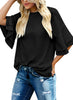 Black Women's Summer Blouse Casual Ruffle 3/4 Sleeve Tops Loose Shirts