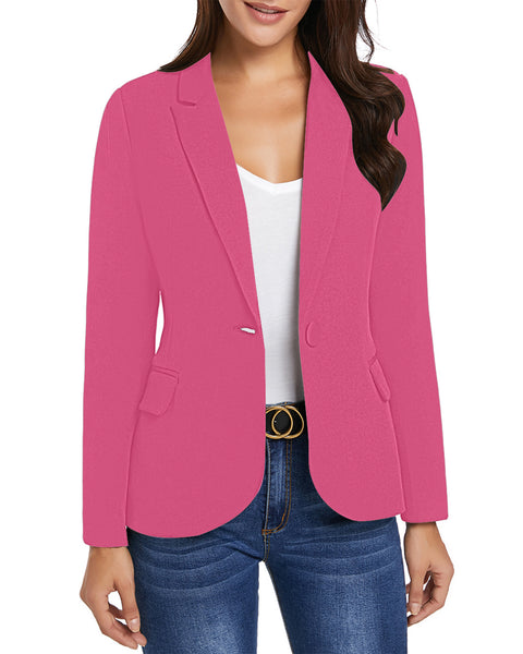 Womens Notched Lapel Pockets Button Work Office Blazer Jacket Suit