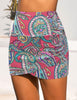 Paisley Multicolor Tulip Hem High Waist Ruched Swim Skirt