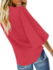 Back view of model wearing Red V-Neckline Button-Up Tie-Front Top