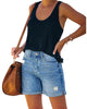 Blue High Waist Roll-Over Distressed Jean Shorts