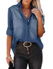 Women's Long Sleeve Collared Shirt Button Down Denim Blouse Tops