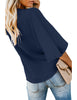 Estate Blue Women's V Neck Button Down Shirts 3/4 Bell Sleeve Tie Knot Blouse