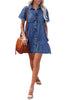 Wishful Blue Women's Short Sleeve Button Down Flowy Tiered Babydoll Denim Dress