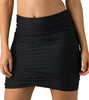 Front view of model wearing black tulip hem fitted slim swim skirt