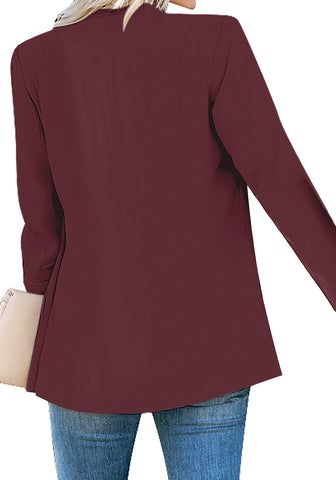 Burgundy Lapel Front-Button Side-Pockets Blazer