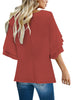 Cranberry Women's Summer Blouse Casual Ruffle 3/4 Sleeve Tops Loose Shirts