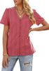 Women's Casual Summer Lace Tops V Neck Short Sleeve Blouses Shirts