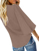 Back view of model wearing Coffee V-Neckline Button-Up Tie-Front Top