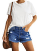 Women Summer High Waisted Sewn Cuffed Hem Buttons Denim Jean Shorts