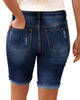 Midnight Blue Plus Size Mid-Waist Ripped Denim Bermuda Shorts
