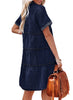 Women's Short Sleeve Button Down Flowy Tiered Babydoll Denim Dress