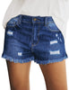 Women Summer High Waisted Sewn Cuffed Hem Buttons Denim Jean Shorts