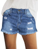 Women Summer High Waisted Sewn Cuffed Hem Buttons Denim Jean Shorts