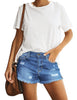 Women Summer High Waisted Sewn Cuffed Hem Buttons Denim Jean Shorts