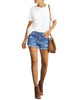 Women Summer High Waisted Sewn Cuffed Hem Buttons Denim Jean Shorts