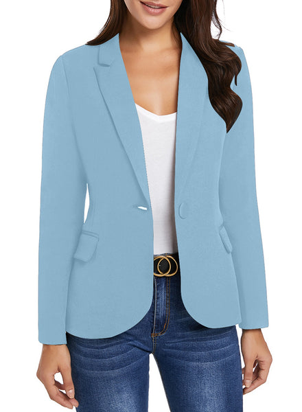 Womens Notched Lapel Pockets Button Work Office Blazer Jacket Suit