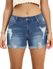 Women Mid Rise Stretch Denim Shorts Ripped Cuffed Hem Jean Shorts