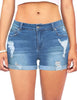 Women Mid Rise Stretch Denim Shorts Ripped Cuffed Hem Jean Shorts