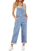 Light Blue Women's Overall Straight Leg Jumpsuits Stretch Loose Fit Baggy Bib