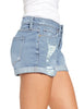 Women's High Waisted Rolled Hem Distressed Jeans Ripped Denim Shorts