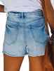 Light Blue High Waist Ruched Hem Distressed Denim Shorts