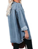 Back view of model wearing Dark Blue Button Down Tunic Denim Shirt Jacket