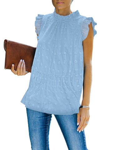 LookbookStore Women's Summer Blouses Casual Tops Ruffle Sleeve Swiss Dot Shirts