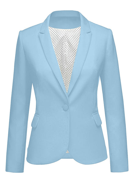 Womens Notched Lapel Pockets Button Work Office Blazer Jacket Suit