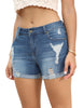 Women Mid Rise Stretch Denim Shorts Ripped Cuffed Hem Jean Shorts