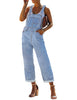 Light Blue Women's Overall Straight Leg Jumpsuits Stretch Loose Fit Baggy Bib