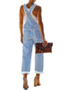 Light Blue Women's Overall Straight Leg Jumpsuits Stretch Loose Fit Baggy Bib