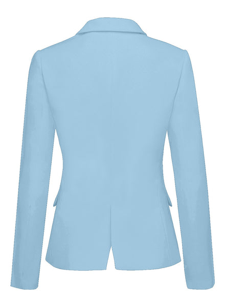 Womens Notched Lapel Pockets Button Work Office Blazer Jacket Suit