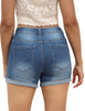 Women Mid Rise Stretch Denim Shorts Ripped Cuffed Hem Jean Shorts